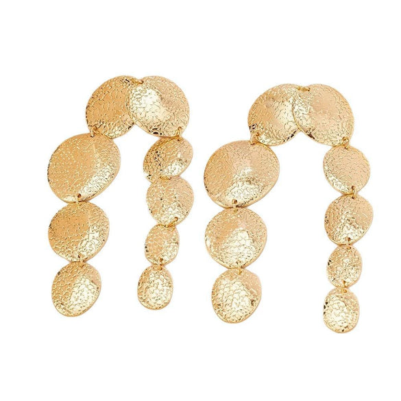Women's Geometric Oval Metal Long Tassel Earrings With Electroplated Irregular Design And Stainless Steel Ear Needles