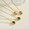Women's Geometric Oval Pendant Necklace In Stainless Steel With Zircon Inlay And 18K Vacuum Plated Finish