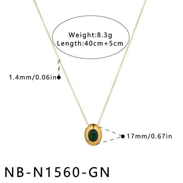 Women's Geometric Oval Pendant Necklace In Stainless Steel With Zircon Inlay And 18K Vacuum Plated Finish