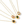 Women's Geometric Oval Pendant Necklace In Stainless Steel With Zircon Inlay And 18K Vacuum Plated Finish