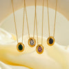 Women's Geometric Oval Pendant Necklace In Stainless Steel With Zircon Inlay And 18K Vacuum Plated Finish