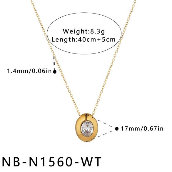 Women's Geometric Oval Pendant Necklace In Stainless Steel With Zircon Inlay And 18K Vacuum Plated Finish
