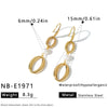 Women's Geometric Oval Stainless Steel Earrings With Pearl Accents And 18K Vacuum Electroplated Finish