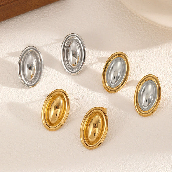 Women's Geometric Oval Stainless Steel Electroplated Earrings