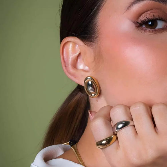 Women's Geometric Oval Stainless Steel Electroplated Earrings