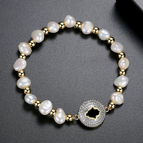 Women's Geometric Pearl And Zircon Beaded Bracelet Copper Fashion Jewelry For Wholesale