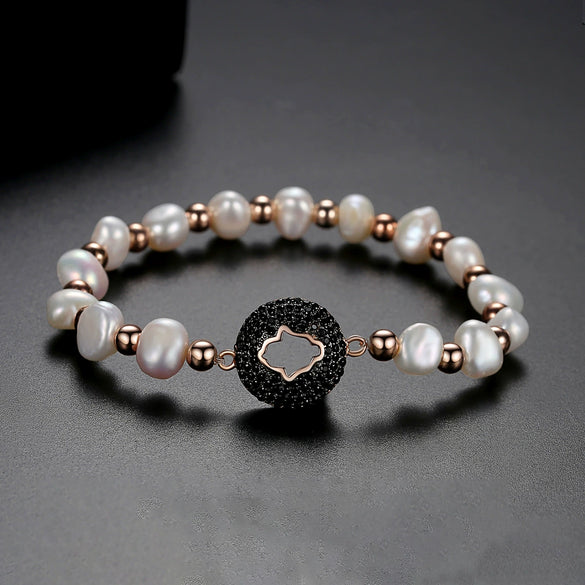 Women's Geometric Pearl And Zircon Beaded Bracelet Copper Fashion Jewelry For Wholesale