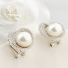 Women's Geometric Pearl And Zircon Earrings With Shell Bead Accents Electroplated Copper Minimalist Fashion Jewelry