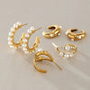 Women's Geometric Pearl Cshaped Stud Earrings In Stainless Steel With Titanium Steel Posts And Vacuum Pvd Gold Plating