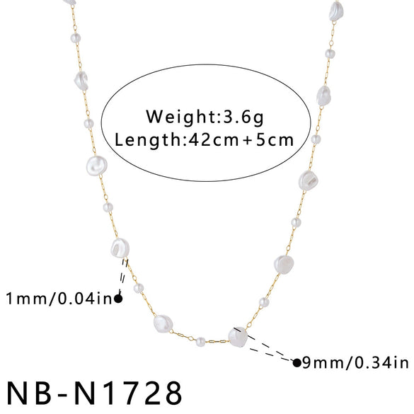 Women's Geometric Pearl Embellished Gold Plated Stainless Steel Necklace With Regular Chain