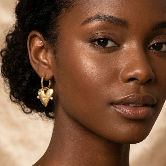 Women's Geometric Pearl Heart Shaped Stainless Steel Hoop Earrings With Pvd Real Gold Plated Finish And Unique Niche Style Design