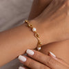 Women's Geometric Pearl Inlay Stainless Steel Bracelet With Gold Tone Vacuum Plating And Lightweight Luxury Design
