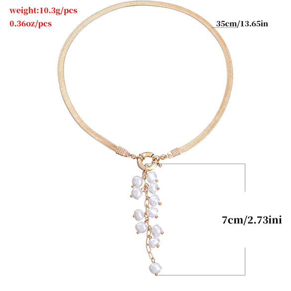 Women's Geometric Pearl Pendant Necklace With Electroplated Alloy Snake Bone Chain Fashion Jewelry