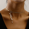 Women's Geometric Pearl Pendant Necklace With Electroplated Alloy Snake Bone Chain Fashion Jewelry