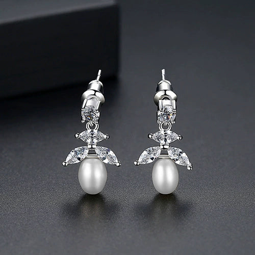 Women's Geometric Pearl Zircon And Shell Bead Earrings Electroplated Copper Fashion Jewelry