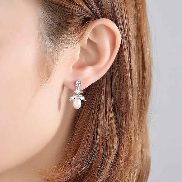 Women's Geometric Pearl Zircon And Shell Bead Earrings Electroplated Copper Fashion Jewelry