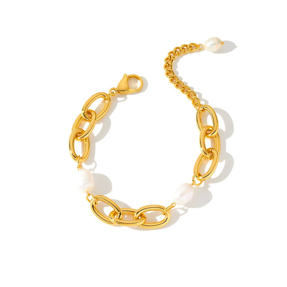 Women's Geometric Pearlinlaid Stainless Steel Bracelet With 18K Vacuum Plating Simple Light Luxury Fashion Jewelry