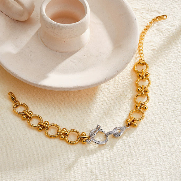 Women's Geometric Pendant Bracelet With Rhinestone Design Stainless Steel Chain Electroplated 18K Trendy Jewelry