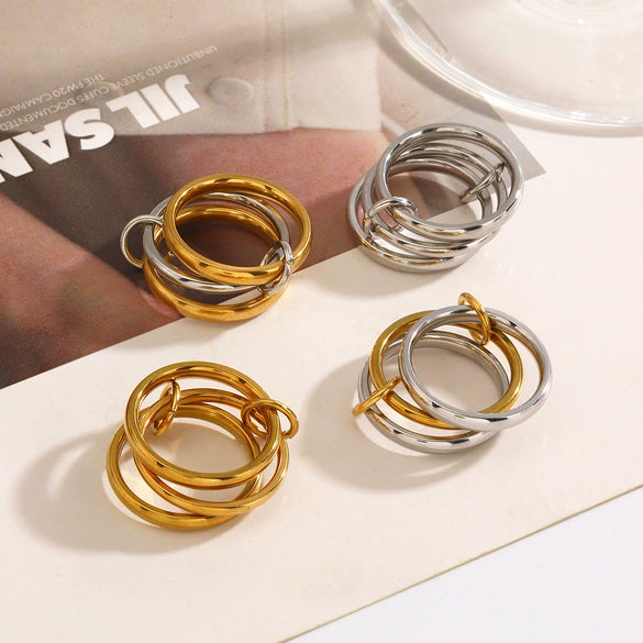Women’s Geometric Plain Stainless Steel Ring With Electroplated Finish In Trendy Fashion Style