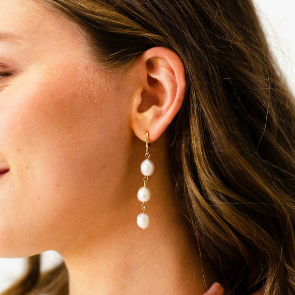 Women's Geometric Plated Stainless Steel Freshwater Pearl Earrings For Pierced Ears Elegant Jewelry