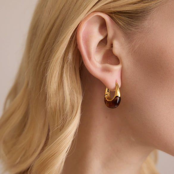 Women's Geometric Plated Stainless Steel Hoop Earrings With Elegant Sparkling Stone Detail