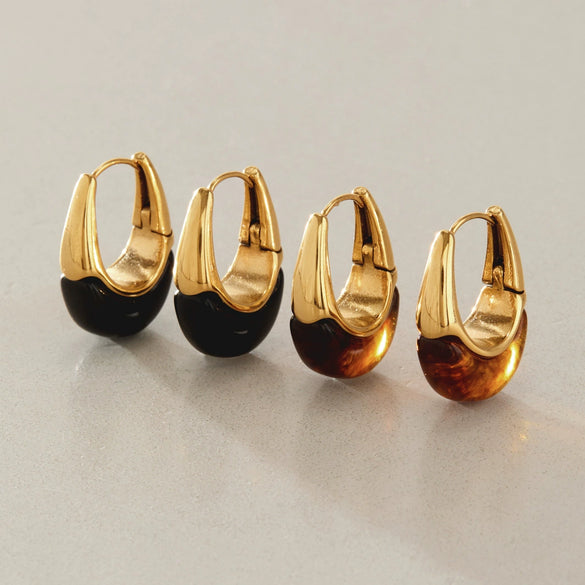 Women's Geometric Plated Stainless Steel Hoop Earrings With Elegant Sparkling Stone Detail