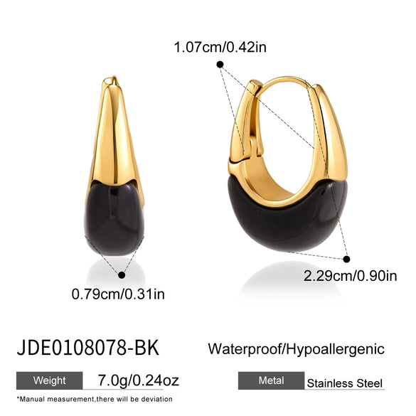 Women's Geometric Plated Stainless Steel Hoop Earrings With Elegant Sparkling Stone Detail