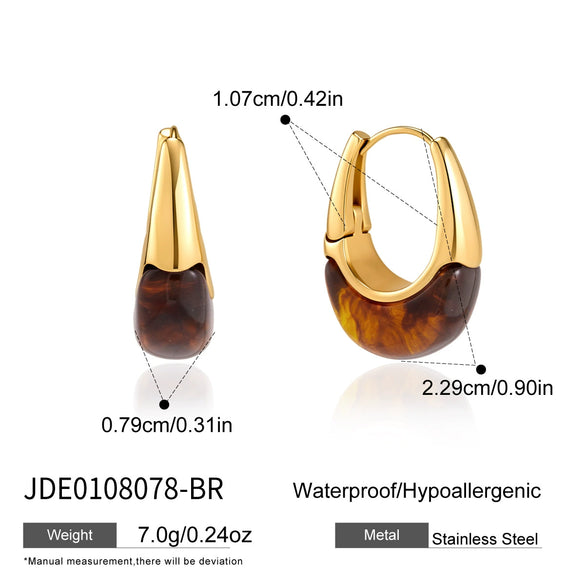 Women's Geometric Plated Stainless Steel Hoop Earrings With Elegant Sparkling Stone Detail
