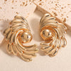 Women's Geometric Pleated Flower Earrings Electroplated Iron Floral Jewelry With Stainless Steel Posts Elegant Fashion Ear Accessories