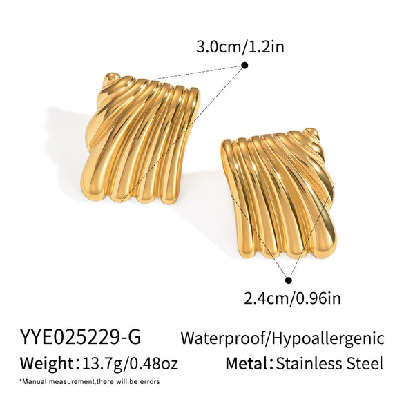 Women's Geometric Pleated Texture Color Matching Asymmetrical Earrings In Stainless Steel With Fruit Shape And Electroplating