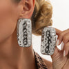 Women's Geometric Rectangular Hammered Iron Earrings With Electroplated Finish And Stainless Steel Ear Posts