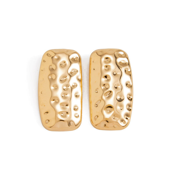 Women's Geometric Rectangular Hammered Iron Earrings With Electroplated Finish And Stainless Steel Ear Posts