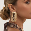 Women's Geometric Rectangular Hammered Iron Earrings With Electroplated Finish And Stainless Steel Ear Posts