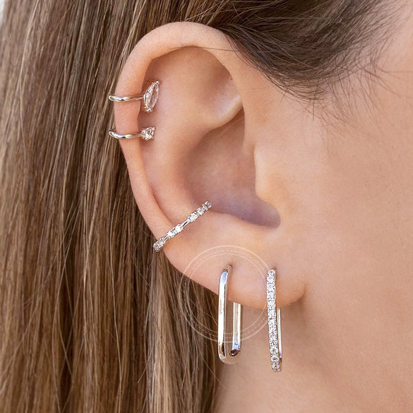 Women's Geometric Rectangular S925 Silver Needle And Copper Ear Buckle Earrings With Electroplating
