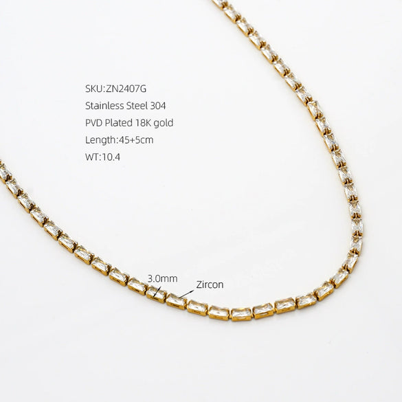 Women's Geometric Rectangular Zircon Pendant Necklace In Stainless Steel With Electroplated Claw Chain Casual Jewelry