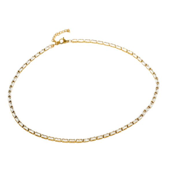 Women's Geometric Rectangular Zircon Pendant Necklace In Stainless Steel With Electroplated Claw Chain Casual Jewelry