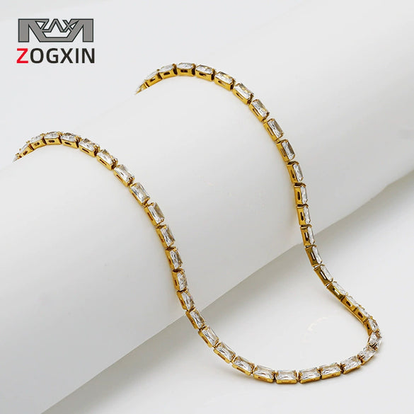 Women's Geometric Rectangular Zircon Pendant Necklace In Stainless Steel With Electroplated Claw Chain Casual Jewelry