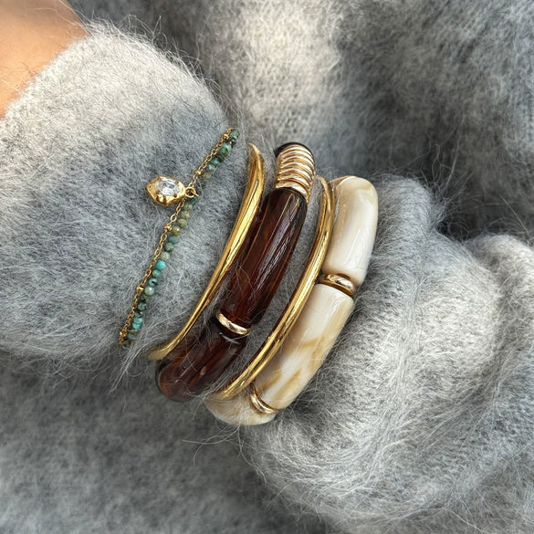 Women's Geometric Resin And Natural Stone Bracelet Uv Gold Plated Stainless Steel Hypoallergenic Fashion Jewelry