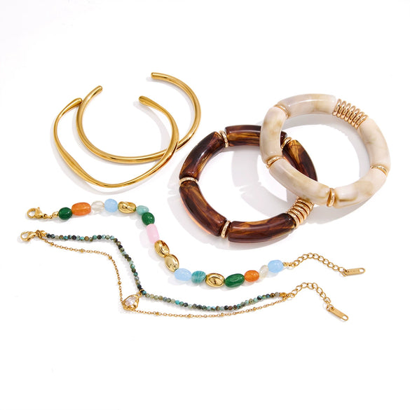 Women's Geometric Resin And Natural Stone Bracelet Uv Gold Plated Stainless Steel Hypoallergenic Fashion Jewelry