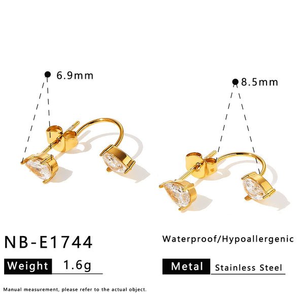 Women's Geometric Rhinestone Drop Earrings In Stainless Steel With Gold Tone Vacuum Plated Finish