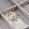 Women's Geometric Rhinestone Drop Earrings In Stainless Steel With Gold Tone Vacuum Plated Finish