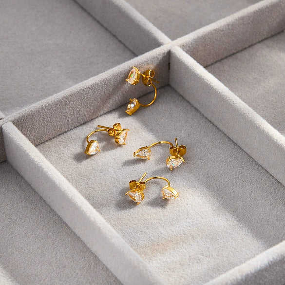 Women's Geometric Rhinestone Drop Earrings In Stainless Steel With Gold Tone Vacuum Plated Finish