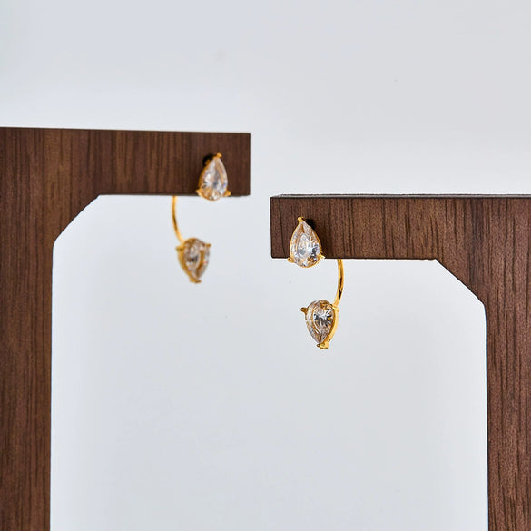 Women's Geometric Rhinestone Drop Earrings In Stainless Steel With Gold Tone Vacuum Plated Finish