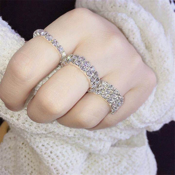 Women's Geometric Rhinestone Elastic Adjustable Ring Set Shiny Electroplated Fashion Statement Rings
