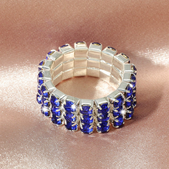 Women's Geometric Rhinestone Elastic Adjustable Ring Set Shiny Electroplated Fashion Statement Rings
