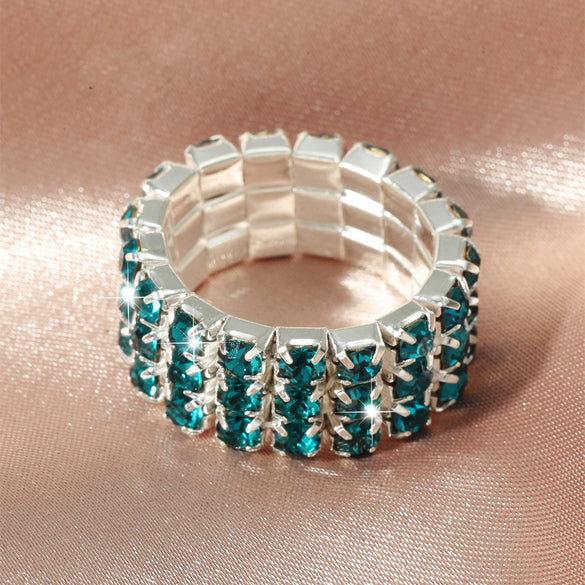 Women's Geometric Rhinestone Elastic Adjustable Ring Set Shiny Electroplated Fashion Statement Rings