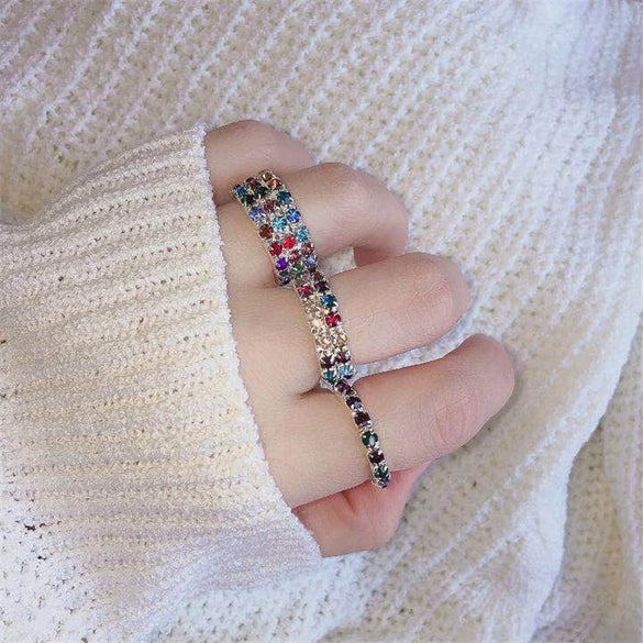 Women's Geometric Rhinestone Elastic Adjustable Ring Set Shiny Electroplated Fashion Statement Rings