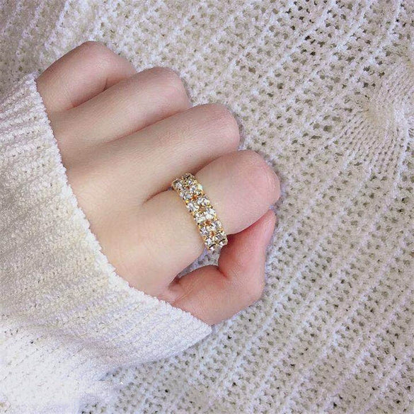 Women's Geometric Rhinestone Elastic Adjustable Ring Set Shiny Electroplated Fashion Statement Rings