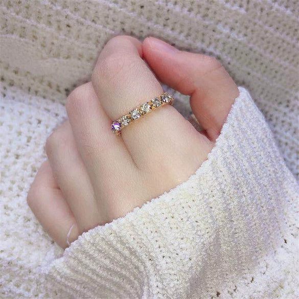 Women's Geometric Rhinestone Elastic Adjustable Ring Set Shiny Electroplated Fashion Statement Rings
