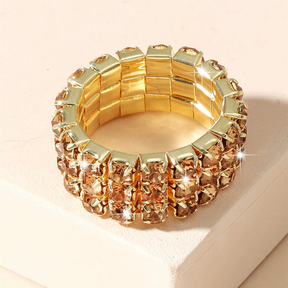 Women's Geometric Rhinestone Elastic Adjustable Ring Set Shiny Electroplated Fashion Statement Rings